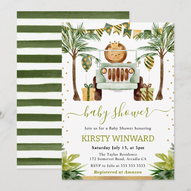 Watercolor Jungle Lion Baby Shower Invitation (Front/Back)