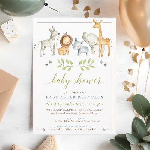Watercolor Jungle Safari Animals Baby Boy Shower