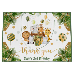 Watercolor Jungle Safari Animals Birthday Large Gift Bag