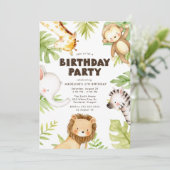 Watercolor Jungle Safari Animals Birthday Party Invitation (Standing Front)