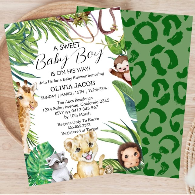 Watercolor Jungle Safari Animals Boy Baby Shower Invitation (Creator Uploaded)