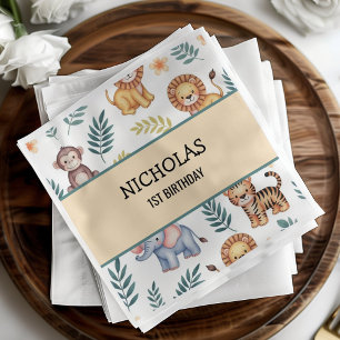 Watercolor Jungle Safari Animals Tropical Birthday Napkins