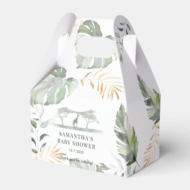 Watercolor Jungle Safari Girl Baby Shower Favor Boxes (Front Side)