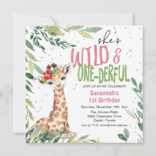 Watercolor Jungle Safari Wild One 1st Birthday Inv Invitation