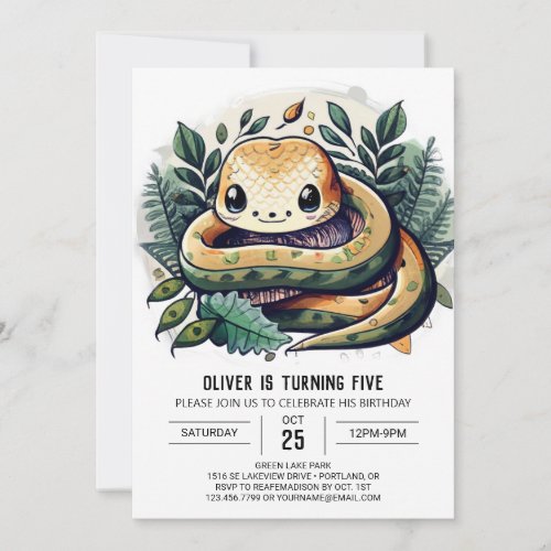 Watercolor Jungle Snake Birthday Invitation