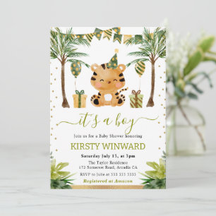 Watercolor Jungle Tiger Baby Boy Shower Invitation