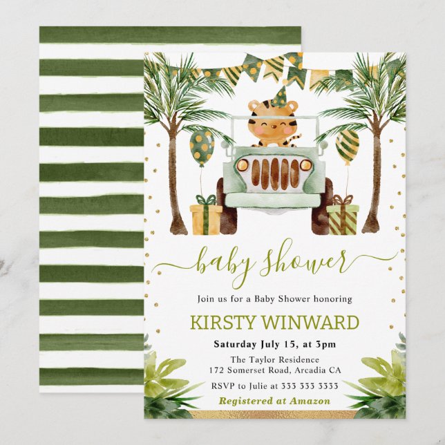 Watercolor Jungle Tiger Baby Shower Invitation (Front/Back)