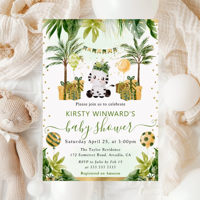 Watercolor Jungle Zebra Baby Shower Invitation (Creator Uploaded)