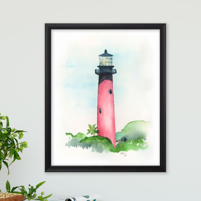 Watercolor Jupiter Lighthouse Art Poster (Jupiter Lighthouse watercolor art by Victoria Grigaliunas of Do Tell A Belle)