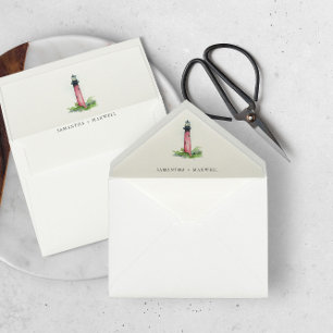 Watercolor Jupiter Lighthouse Beach Wedding Envelope Liner