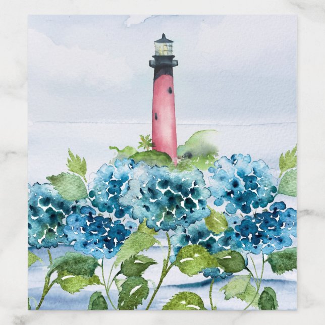 Watercolor Jupiter Lighthouse Blue Hydrangeas Envelope Liner (Design)