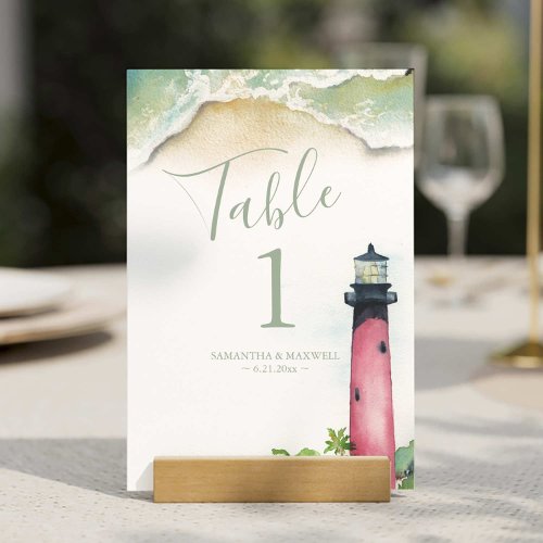 Watercolor Jupiter Lighthouse Table Number
