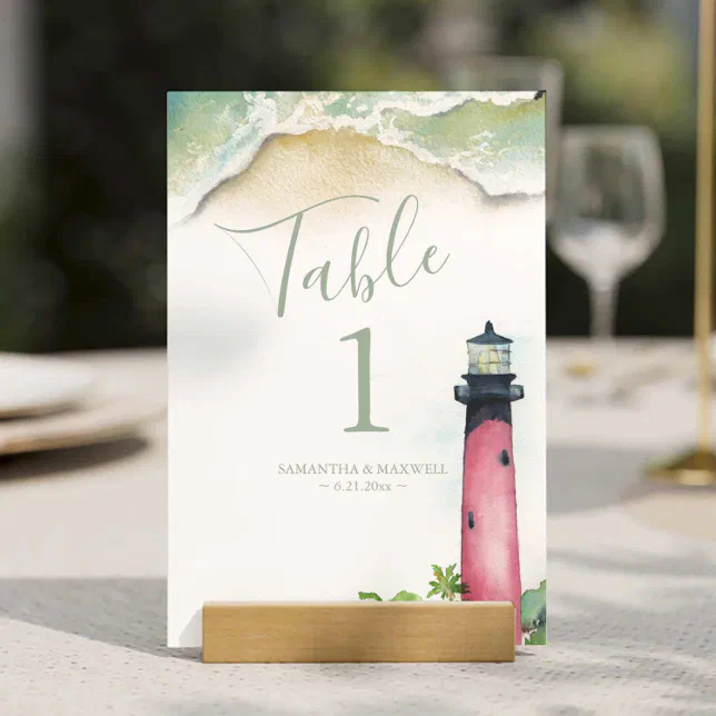 Lighthouse Table Numbers Watercolor Jupiter Lighthouse Table Number | Zazzle