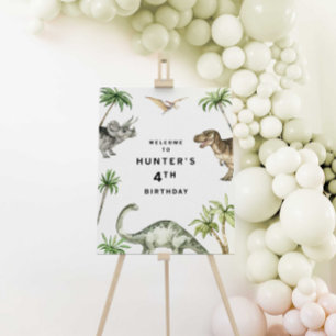 Watercolor Jurassic Dinosaur Birthday Welcome Sign
