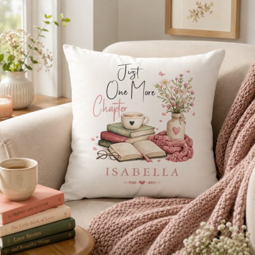 Watercolor Just One More Chapter Floral Reader  Throw Pillow