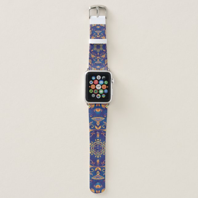 Watercolor Kaleidoscope Mandala Oriental Design. Apple Watch Band (Front)