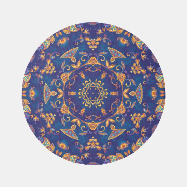 Watercolor Kaleidoscope Mandala Oriental Design. Rug (Front)