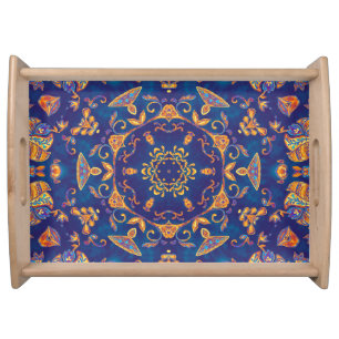 Watercolor Kaleidoscope Mandala Oriental Design. Serving Tray