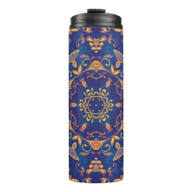 Watercolor Kaleidoscope Mandala Oriental Design. Thermal Tumbler (Front)