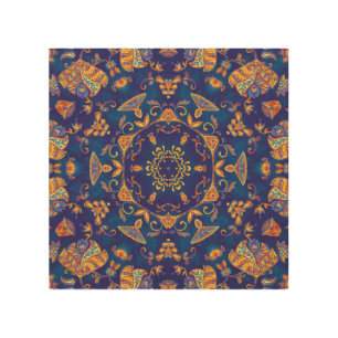 Watercolor Kaleidoscope Mandala Oriental Design. Wood Wall Art