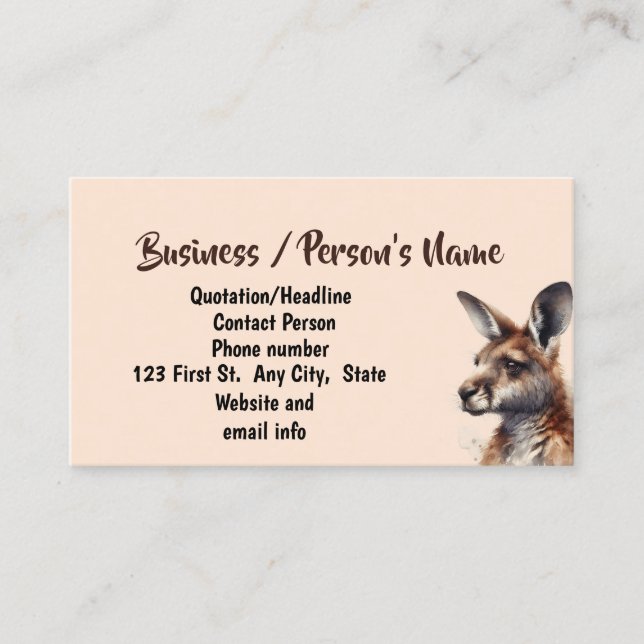 Watercolor Kangaroo Animal Custom  Business Business Card (Front)