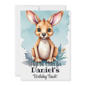 Watercolor Kangaroo Birthday Bash Invitation