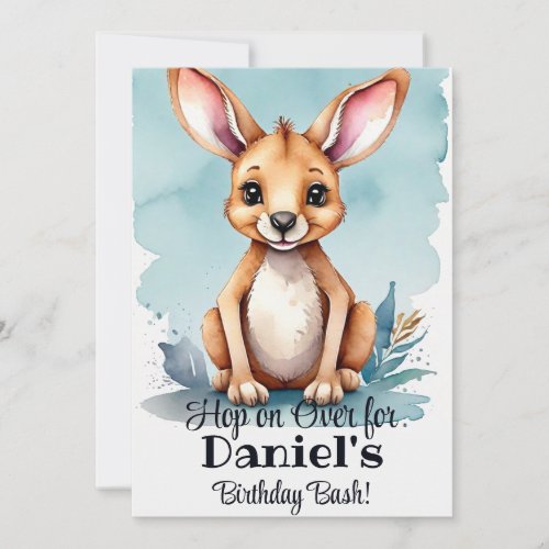 Watercolor Kangaroo Birthday Bash Invitation