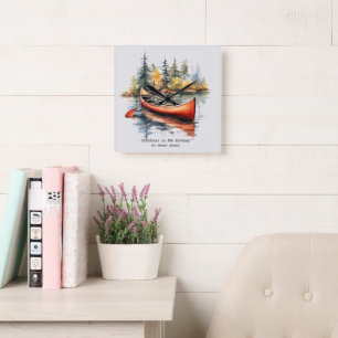 Watercolor Kayak On The Lake Orange Two Toned Square Wall Clock