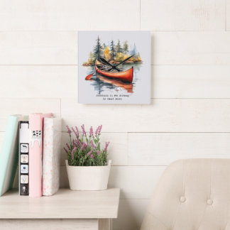 Watercolor Kayak On The Lake Orange Two Toned Square Wall Clock