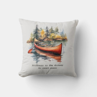 Watercolor Kayak On The Lake Orange Two Toned Throw Pillow