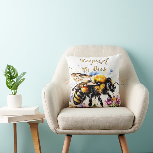 Watercolor Keeper of the Bees Throw Pillow (Chair)