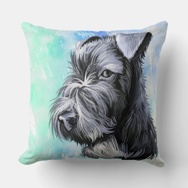 WATERCOLOR KERRY BLUE TERRIER DOG FACE THROW PILLOW (Front)