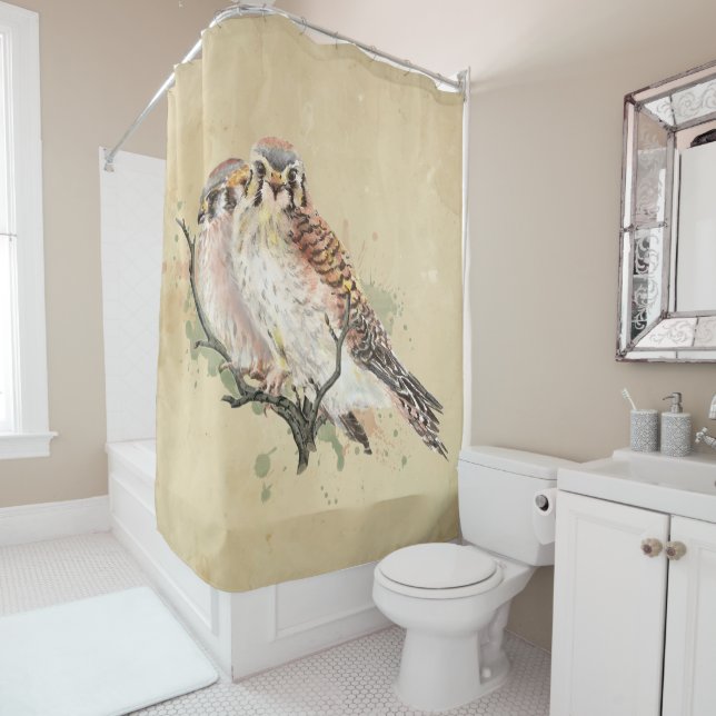 Watercolor Kestrel Falcon Bird Wildlife Art   Shower Curtain (In Situ)