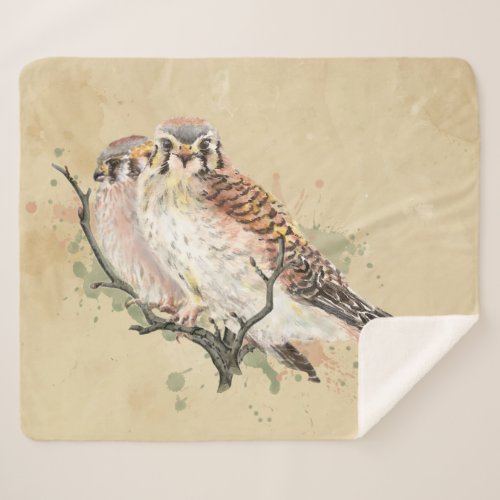 Watercolor Kestrel Falcon Sparrow Hawk Bird Art Fl Sherpa Blanket