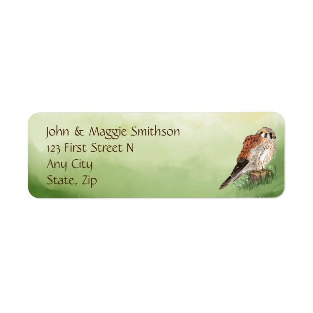 Watercolor Kestrel Falcon Sparrow Hawk Bird Label (Front)