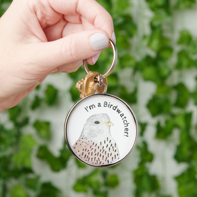 Watercolor Kestrel I'm a Birdwatcher Keychain (Hand)