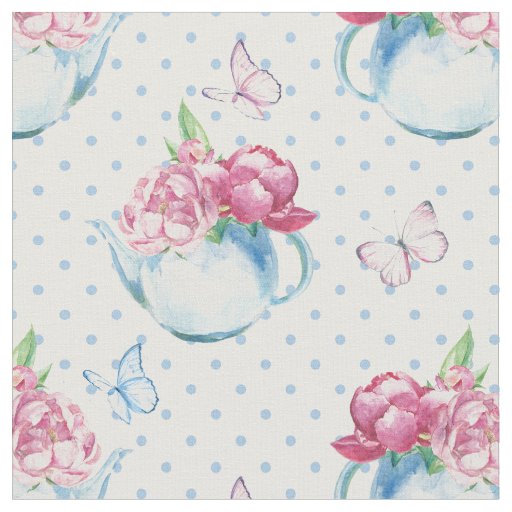 watercolor kettle peony fabric