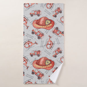 Watercolor Kid Red Firefighter Cute Design Bath Towel