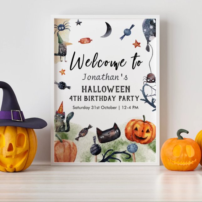 Watercolor Kids Birthday Halloween Welcome Sign (Creator Uploaded)