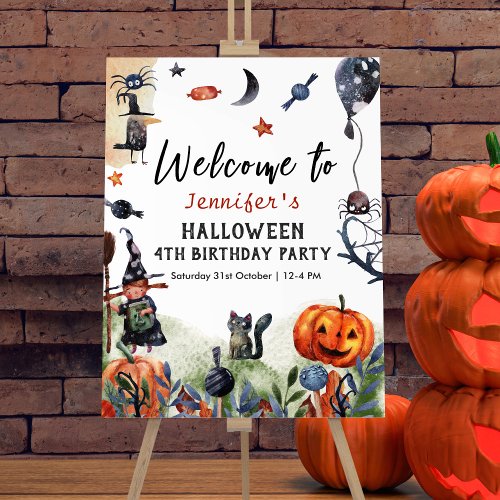 Watercolor Kids Birthday Halloween Welcome Sign