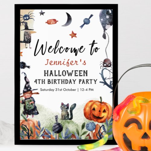 Watercolor Kids Birthday Halloween Welcome Sign