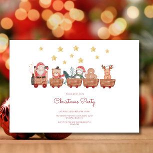 watercolor kids christmas party with train invitation
