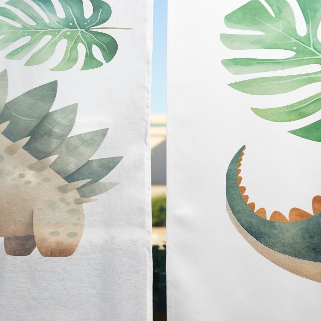 Watercolor Kids Dinosaur Nursery Sheer Curtains (Sheer vs. Blackout)