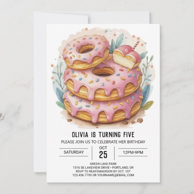 Watercolor Kids Donuts Birthday Invitation (Front)
