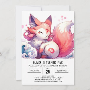 Watercolor Kids Fox Birthday Invitation
