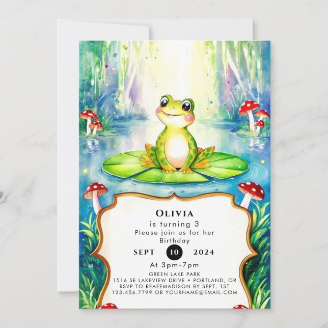 Watercolor Kids Frog Birthday Invitation (Front)