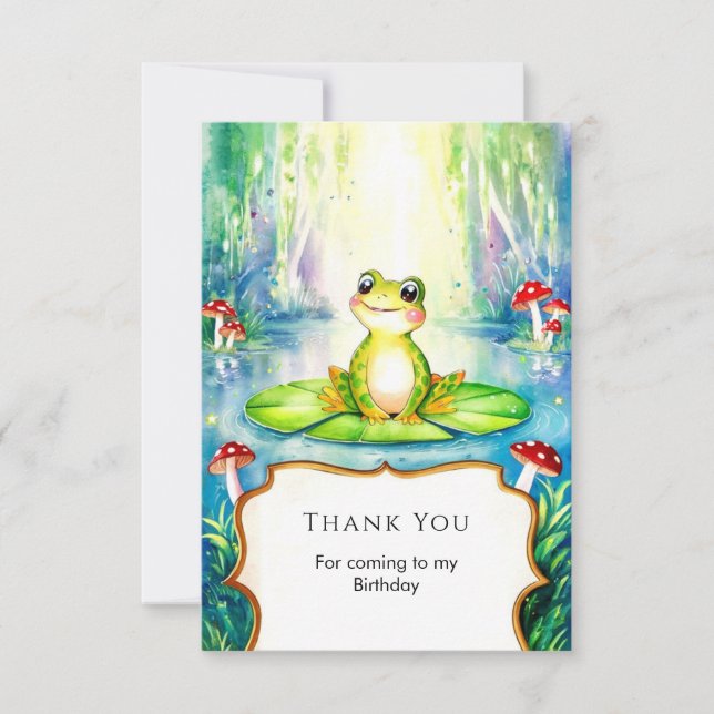 Watercolor Kids Frog Birthday Thank You Card (Front)