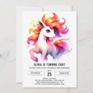 Watercolor Kids Horse Birthday Invitation