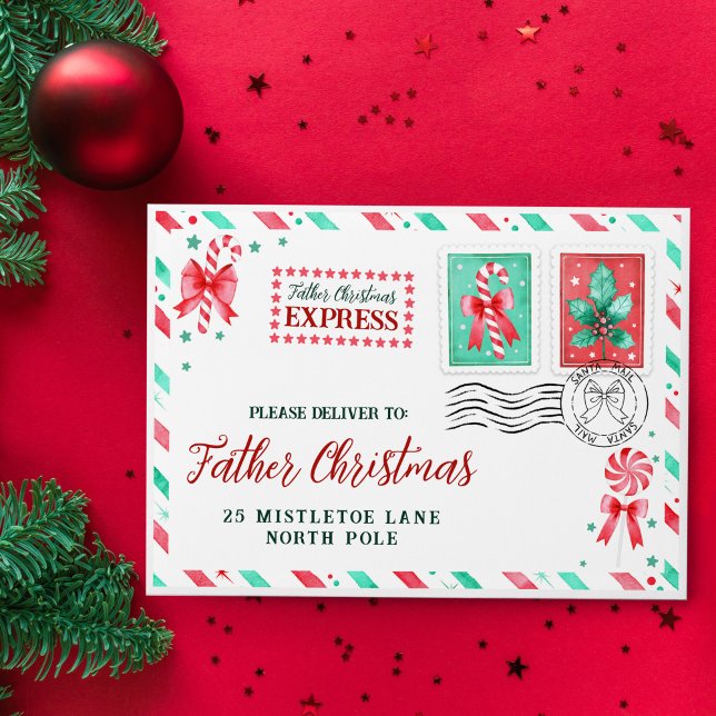 Watercolor Kid's Letter to Father Christmas Envelope (Watercolor Kid's Letter to Father Christmas Envelope)