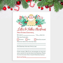 Watercolor Kids Letter to Santa / Father Christmas